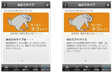 「動物タイプ判定」（左）と「タイプ別アドバイス」