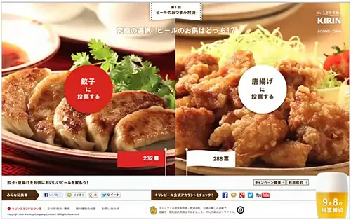 「第一回ビールのおつまみ対決」投票ページ