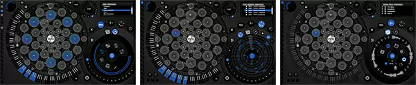 左から「AlphaLive」の「MIDIモード」「シーケンサー・モード」「ルーパー・モード」