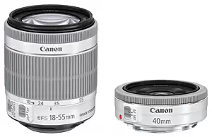 「EF-S18-55mm F3.5-5.6 IS STM（ホワイト）」と「EF40mm F2.8 STM（ホワイト）」