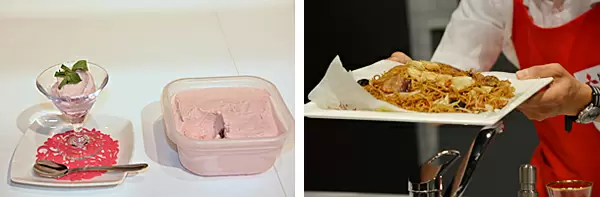 冷蔵庫でつくったアイスクリームとレンジグリルでつくった焼きそば
