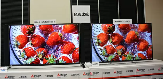 左が「REAL LS1シリーズ」、右が白色LED採用の液晶テレビ