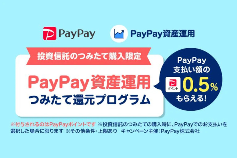 PayPay資産運用、0.5％分ポイント還元する「つみたて還元プログラム