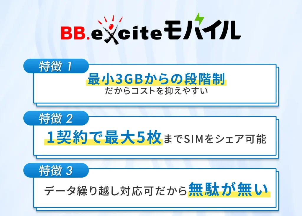 BB.exciteモバイルは使った分だけ支払える段階制プランと複数SIM運用が強みの格安SIM