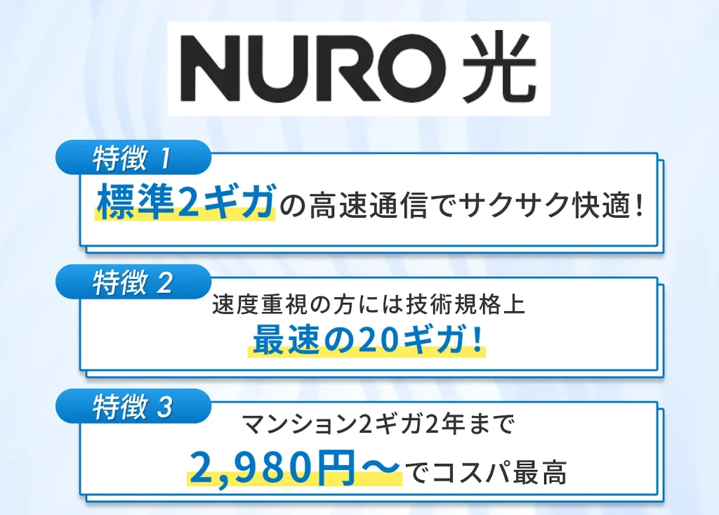 NURO光は速度重視に方にはうれしい技術規格上最速20ギガ導入