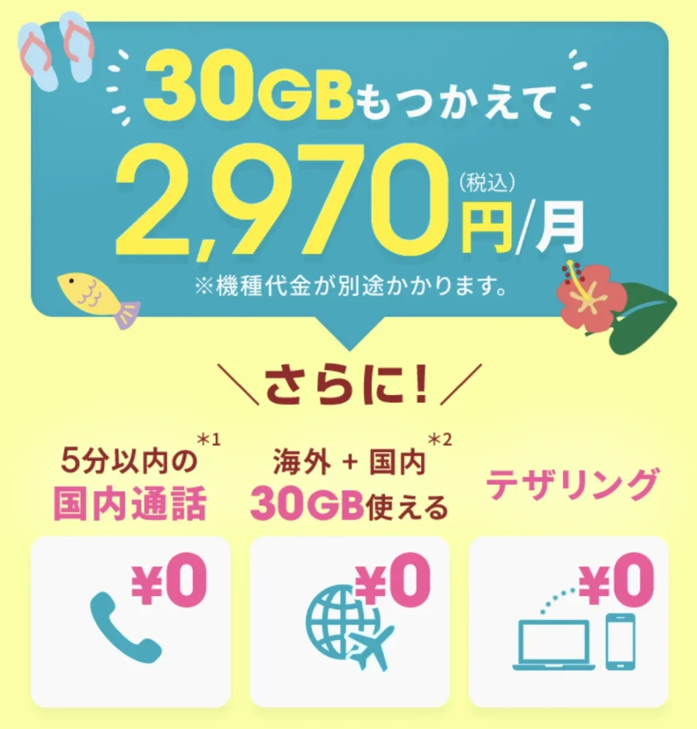 ahamo 30GB使えて月額2,970円（税込）