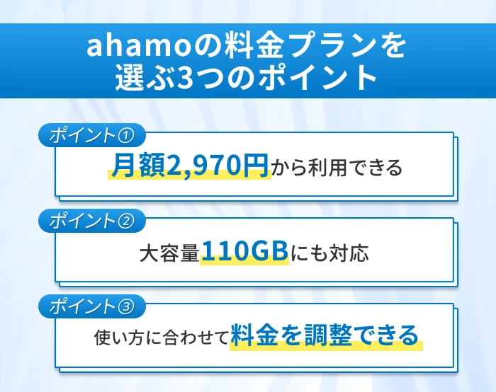 ahamoの料金プランを選ぶ3つのポイント