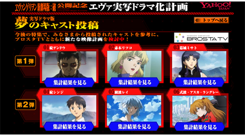 ヤフー エヴァを実写ドラマ化するなら エープリルフール企画のキャスト投票結果発表 n R ヤフー エヴァを実写ドラマ化するなら エープリルフール企画のキャスト投票結果発表 n R