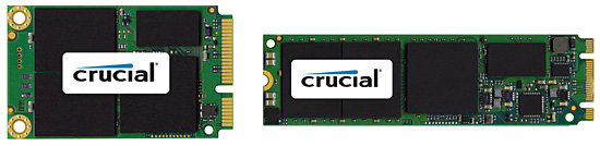 mSATAファームファクタ(左)とM.2ファームファクタ