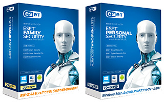 2月発売のキヤノンITソリューションズの「ESET ファミリー セキュリティ」(左)と「ESET パーソナル セキュリティ」