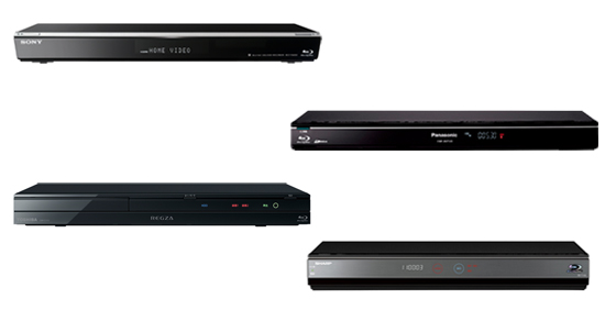 上から、ソニー「BDZ-EW500」、パナソニック「DMR-BWT530」、東芝「DBR-Z310」、シャープ「BD-T1100」