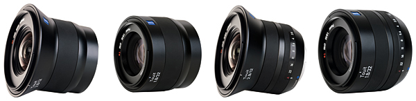 左から、「Touit 2.8/12 Eマウント」「Touit 1.8/32 Eマウント」「Touit 2.8/12 Xマウント」「Touit 1.8/32Xマウント」