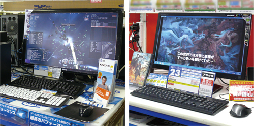 自社ブランドパソコンの性能をアピールできることがパソコン専門店の強み。ドスパラ仙台店(左)とTWOTOP仙台店