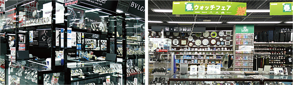 駅前の店舗では腕時計に興味を示すお客様が多い(左から、ヨドバシカメラマルチメディア仙台、ヤマダ電機LABI仙台)