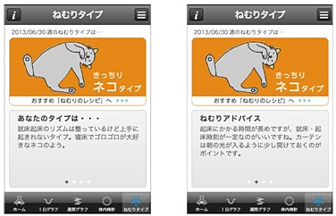 「動物タイプ判定」(左)と「タイプ別アドバイス」