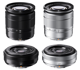 「フジノンレンズ XC16-50mmF3.5-5.6 OIS」(上)と「フジノンレンズ XF27mmF2.8」
