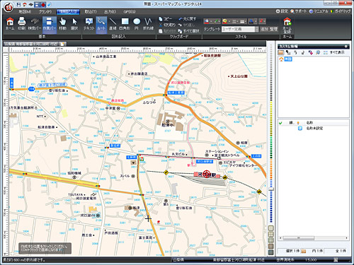 ルートの作成は、道をクリックしていくだけ。スポット情報の登録も簡単だ