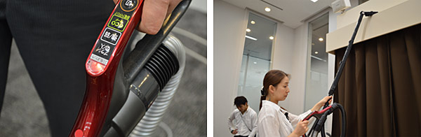 (左)ゴミ残しまセンサー、(右)取り残しがないかセンサーで確認