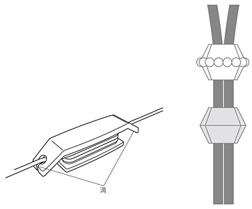 「MXH-CJ151」と「MXH-CJ151S」に付属するコードキーパー(左)と、「MXH-CJ151」に付属する「からみ防止スライダー」(イメージ図)