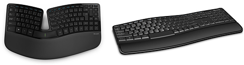 「Sculpt Ergonomic Keyboard」（左）と「Sculpt Comfort Keyboard」