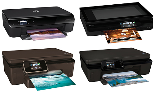 上段左から「HP ENVY4500」「HP ENVY121」、下段左から「HP Photosmart 6521」「HP Photosmart 5521」