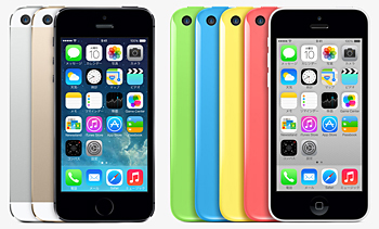 「iPhone 5s」とカラフルな「iPnone 5c」