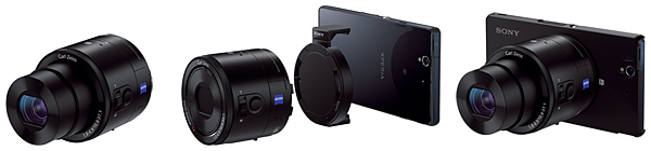 DSC-QX100（右は別売のXperia Z専用カメラアタッチメントケース装着時）