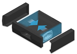 振動キャンセル構造を採用した「水平型対向サブウーファー」