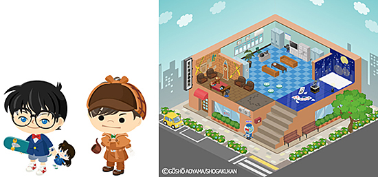 「名探偵コナンエリア」とピグアイテムの装着イメージ