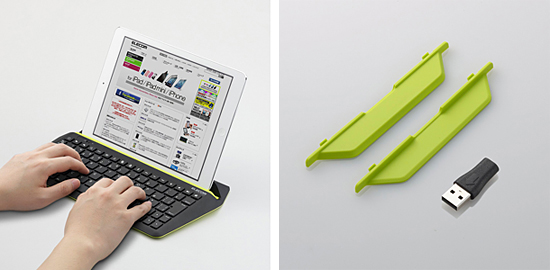 スタンド部分の厚みを変えられるタブレットアジャスタ(右)が付属