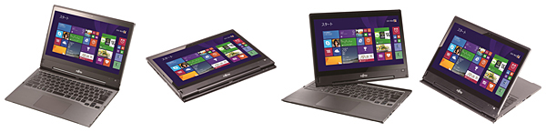 左から、ノートPCスタイル、タブレットスタイル、バリアスタイル、シアタースタイル