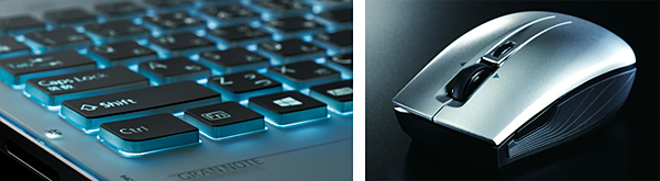 バックライトキーボードと付属の専用マウス