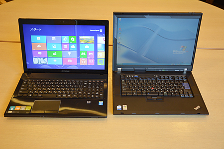 Windows 8 64ビット版搭載の「Lenovo G510」とWindows XP Professional（SP2）搭載の「ThinkPad R61e」