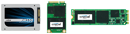 「Crucial M550 SSD」の2.5インチ、mSATA、M.2 Type2280