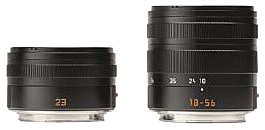 「ライカ ズミクロンT f2/23mm ASPH.」（左）と「ライカ バリオ・エルマーT f3.5-5.6/18-56mm ASPH.」