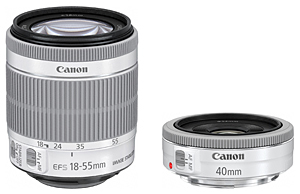 「EF-S18-55mm F3.5-5.6 IS STM(ホワイト)」と「EF40mm F2.8 STM(ホワイト)」