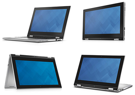 ノートパソコンモード、タブレットモード、テントモード、タブレットスタンドモード