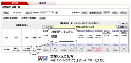予約・空席照会画面例