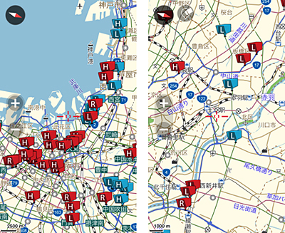 「MapFan+」のオービス表示画面