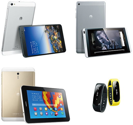 「MediaPad X1 7.0」「MediaPad M1 8.0」、下段左から「MediaPad 7 Youth2」「TalkBand B1」