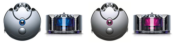 「ダイソン 360 Eye ロボット掃除機」。左から、ニッケル/ブルー、ニッケル/フューシャ。