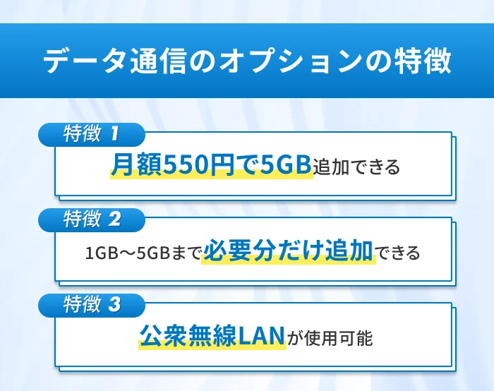 データ通信のオプションの特徴