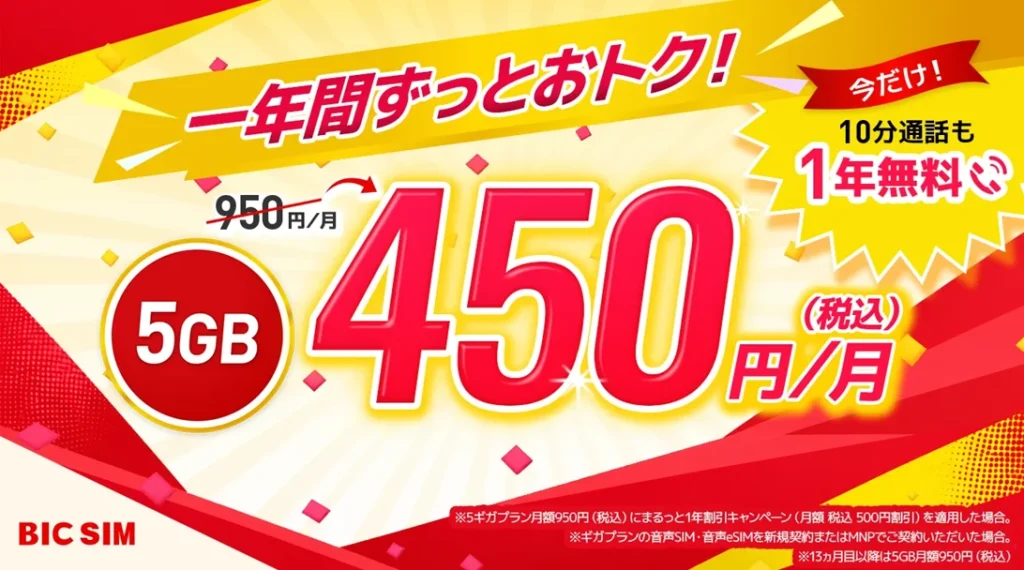 格安SIMの乗り換えキャンペーン　BIC SIM