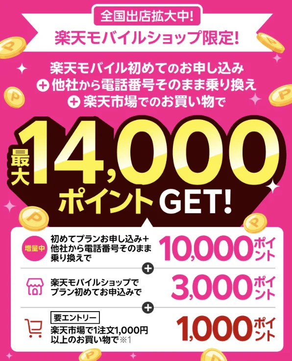 楽天モバイルで最大14,000円ポイントゲット