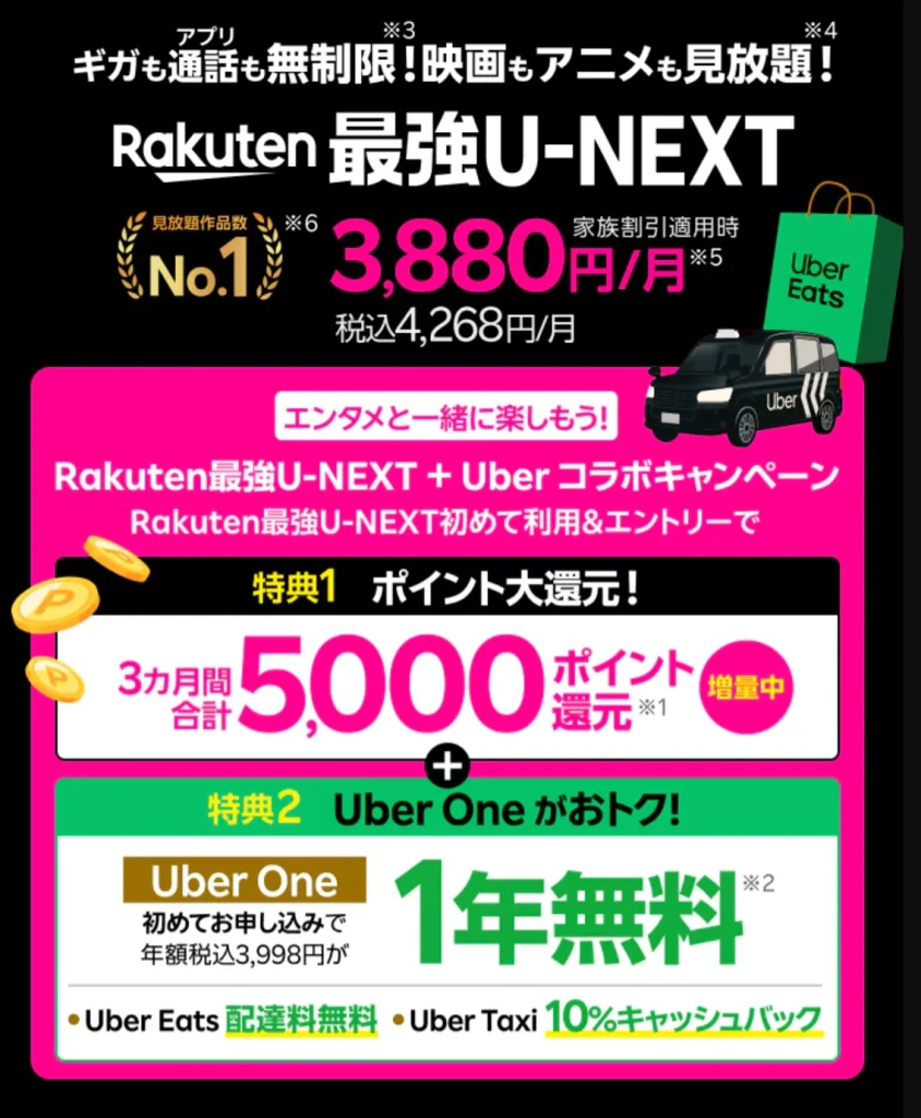 キャンペーンが豊富な楽天モバイルの最強U-NEXTプランについて