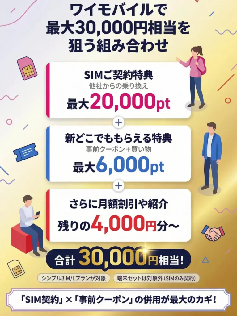 キャンペーンでお得に乗り換え・新規契約できるワイモバイル　最大30,000円相当の特典を狙う方法