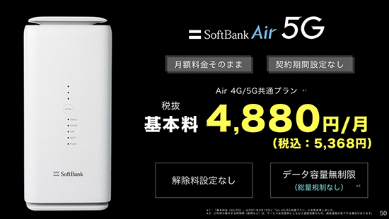 SoftBank Airも5G対応に 月額料金据え置き・本体実質無料の「Airターミナル5」 - BCN＋R