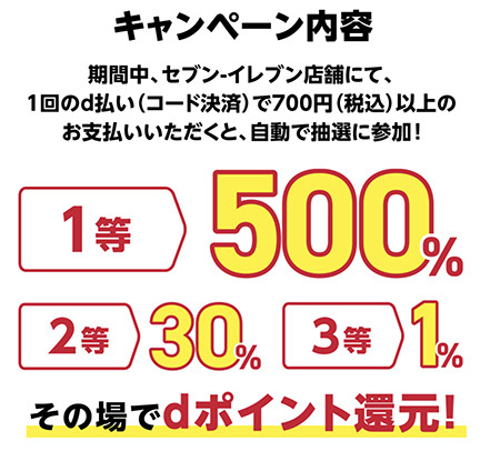 セブン イレブン その場で当たる最大500 還元キャンペーン D払いで700円以上支払いで n R セブン イレブン その場で当たる最大500 還元キャンペーン D払いで700円以上支払いで n R