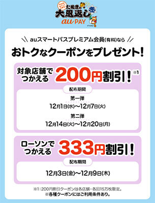 Au Pay くら寿司や餃子の王将で 0円割引 ローソンで 333円割引 クーポン配布中 n R Au Pay くら寿司や餃子の王将で 0円割引 ローソンで 333円割引 クーポン配布中 n R